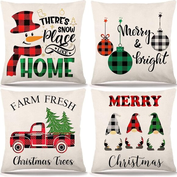 SEEZY Other - Christmas Pillow Covers 18x18 Set of 4 Decorations Farmhouse Gnome Snowman‎